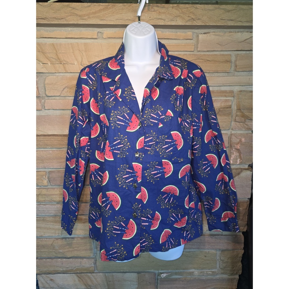 Womans Handmade Watermelon 4th Of July Patriotic Americas 250 Button Up Shirt